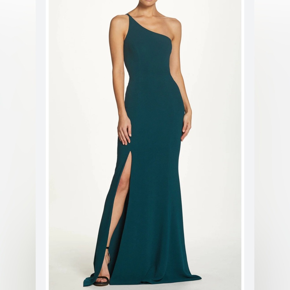 Dress the Population Amy one shoulder green floor length formal dress, size XS